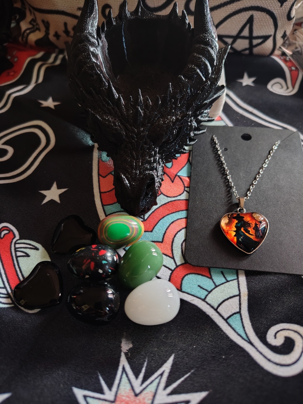 🔮Gothic Witchy Halloween Set - Dragon Head Crystal Bowl & Heart Witch Necklace